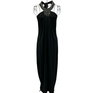 Vintage gold stud and rhinestone halter maxi dress